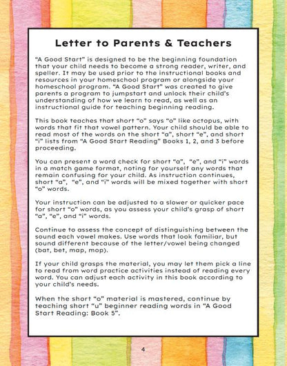 Book 4: Short “o” Words (Printed Copy + Free Download)
